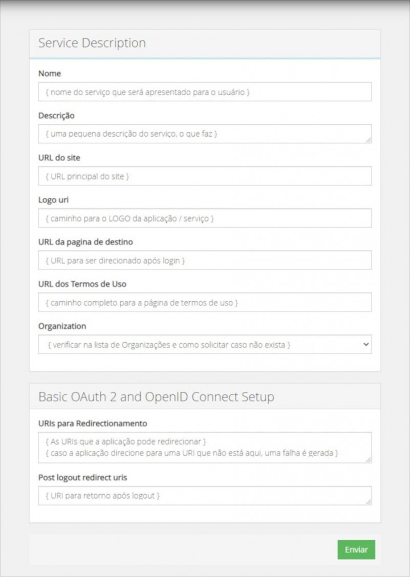 Tela de cadastro de serviço no Login Cidadão Gov.br