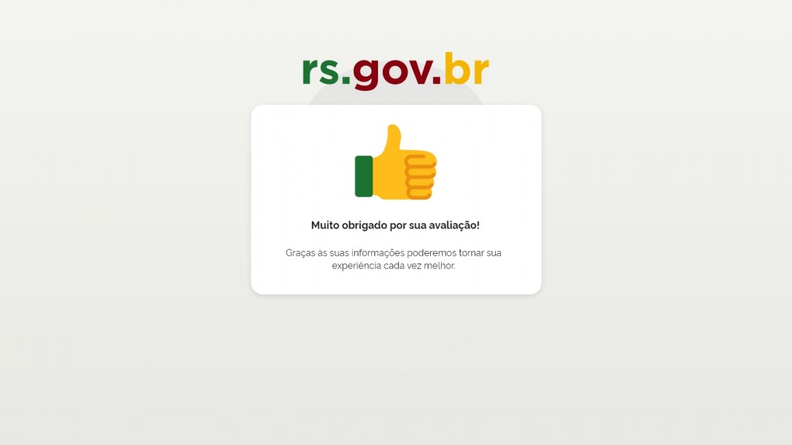 Tela de agradecimento pelo feedback sobre o serviço prestado.